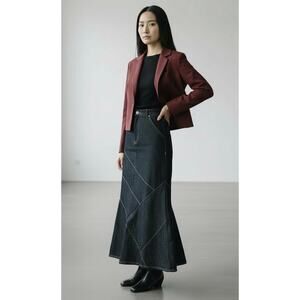 Bisou Bisou Y2K Denim Trumpet Maxi Skirt Women's 12 Petite Black Retro Mermaid